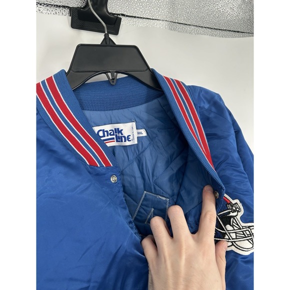 New York Giants Chalk Line Satin Bomber Jacket Quilt Quilted Lined Blue XXL - Picture 5 of 8